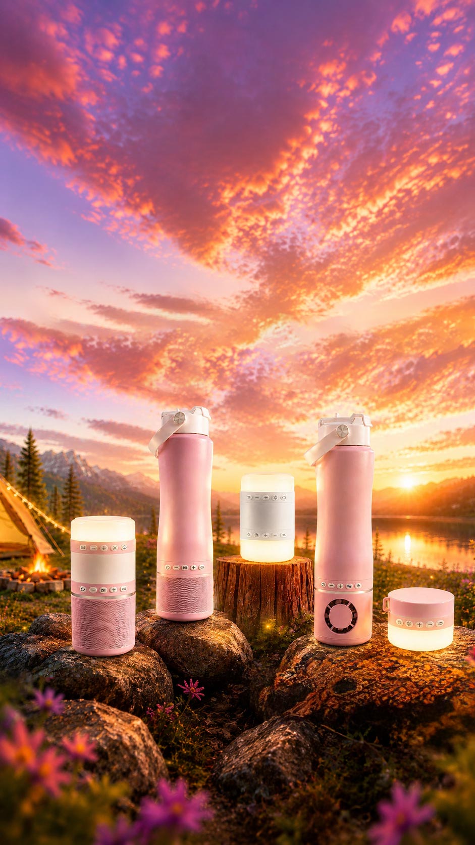 Water Bottle. Premium Speaker. Portable Charger.