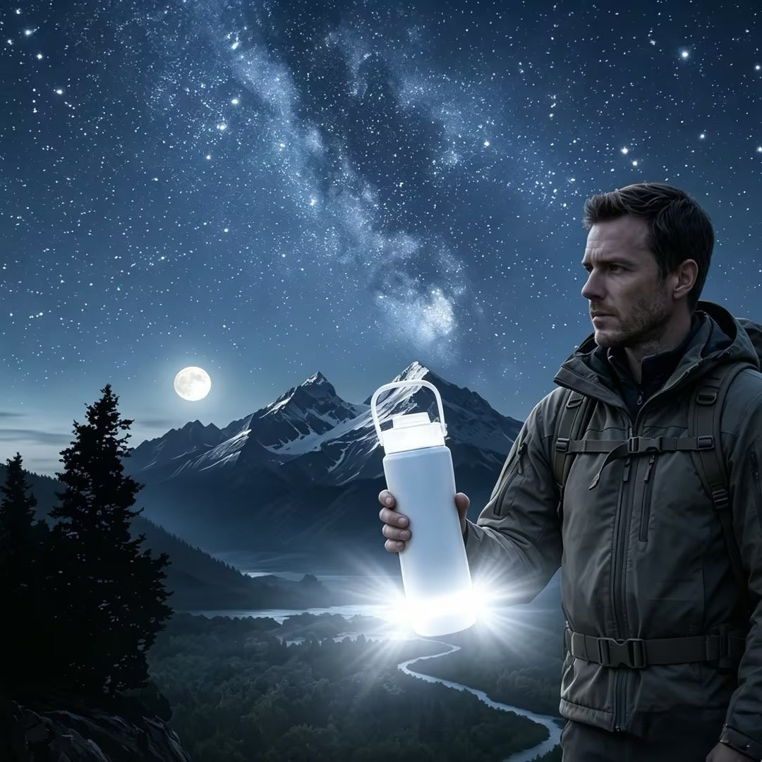 Water Bottle with Detachable LED Lantern – 18oz Insulated Camping Gear